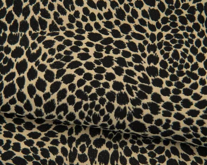 Cheetah printed leather skin, black leopard texture on beige SUEDE goatskin, soft animal printed material B19206-ST  La Garzarara