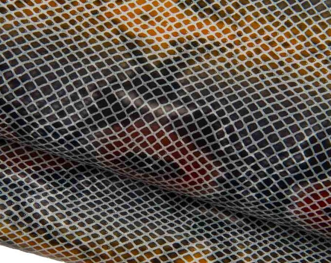 PYTHON textured leather hide, glossy REPTILE printed cowhide, python pattern on calfskin - dark colors B19444-ST  La Garzarara