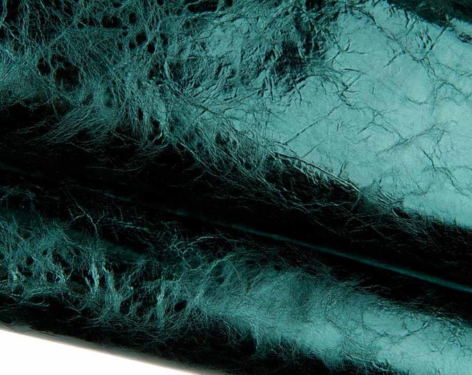 GREEN METALLIC leather skin, wrinkled bright sparkle calfskin, soft cowhide for diy projects B18702-MT La Garzarara