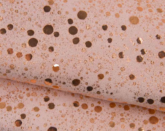 Pink POLKA DOTS textured suede leather hide, metallic textured split cowhide, sparkle soft calfskin for hobbyists B19431-MT(st) La Garzarara
