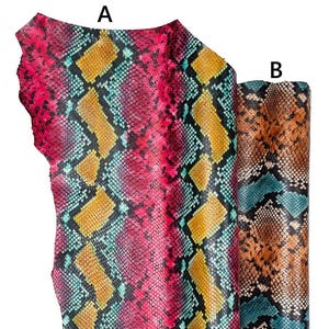 MULTICOLOR PYTHON printed leather hide, reptile textured goatskin, snake pattern on semi glossy soft hide B19730-ST La Garzarara
