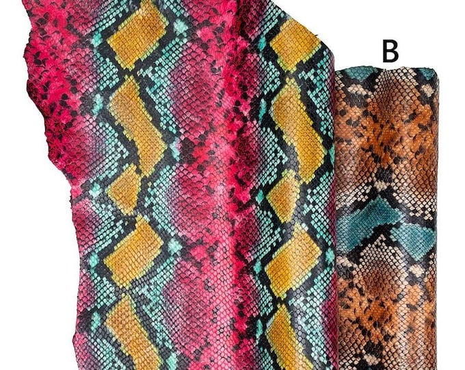 MULTICOLOR PYTHON printed leather hide, reptile textured goatskin, snake pattern on semi glossy soft hide B19730-ST La Garzarara