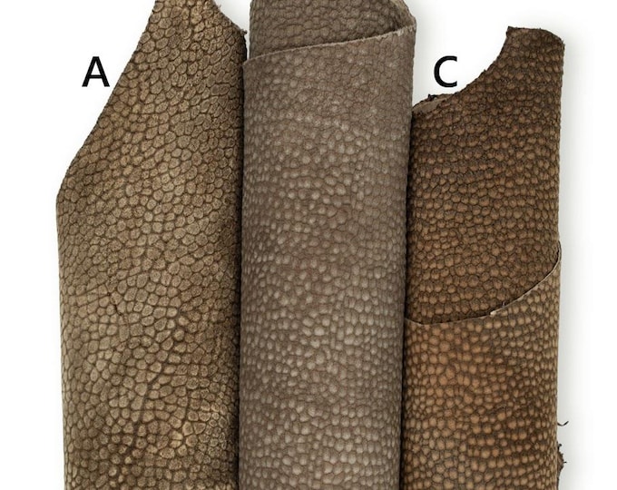 Embossed SUEDE leather skin, GRAINY printed goatskin, soft material in different shades of brown, ideal for crafting B19299-TU La Garzarara