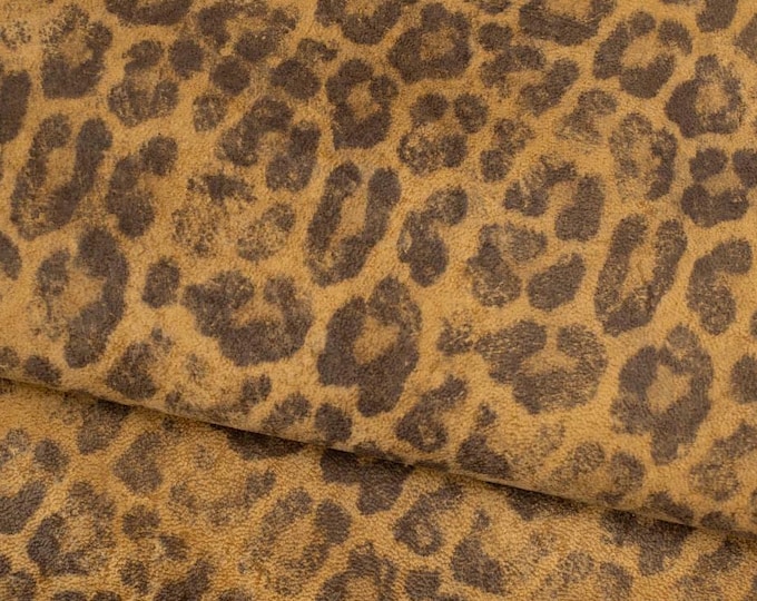 LEOPARD textured leather skin, animal printed SUEDE goatskin, black cheetah pattern on hide B19734-ST La Garzarara