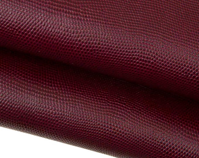 Burgundy LIZARD leather hide, glossy REPTILE printed cowhide, classic embossed calfskin, medium softness B18089-ST La Garzarara