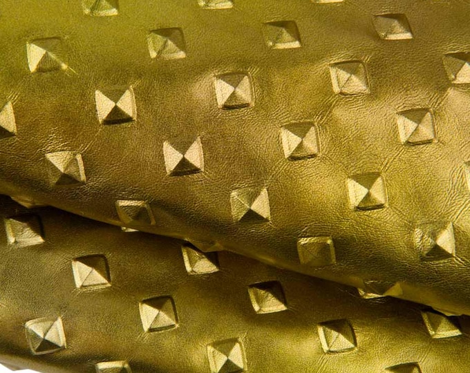 Gold EMBOSSED leather skin, RELIEF printed goatskin, soft metallic hide, 0.6 - 0.8 mm B19386-MT(st) La Garzarara