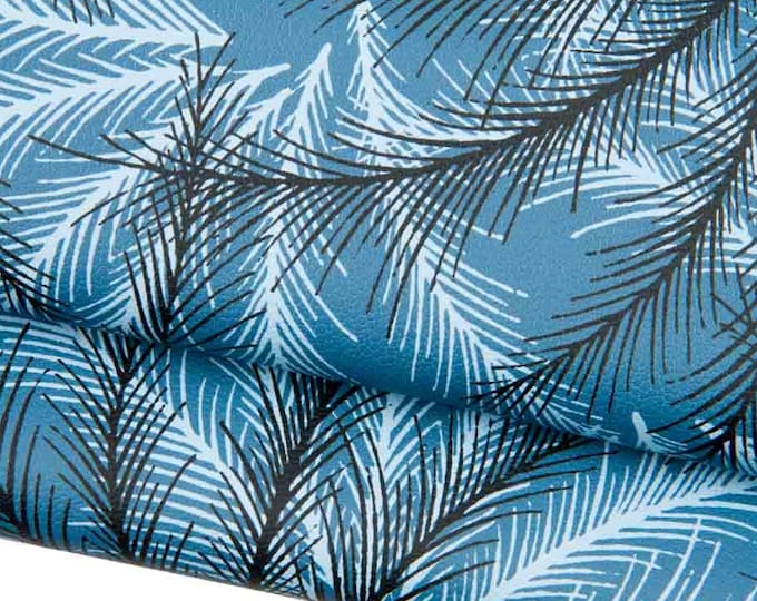 BLUE FLORAL printed leather hide, leaves pattern on semi stiff cowhide, matt calfskin for crafters B18719-ST La Garzarara