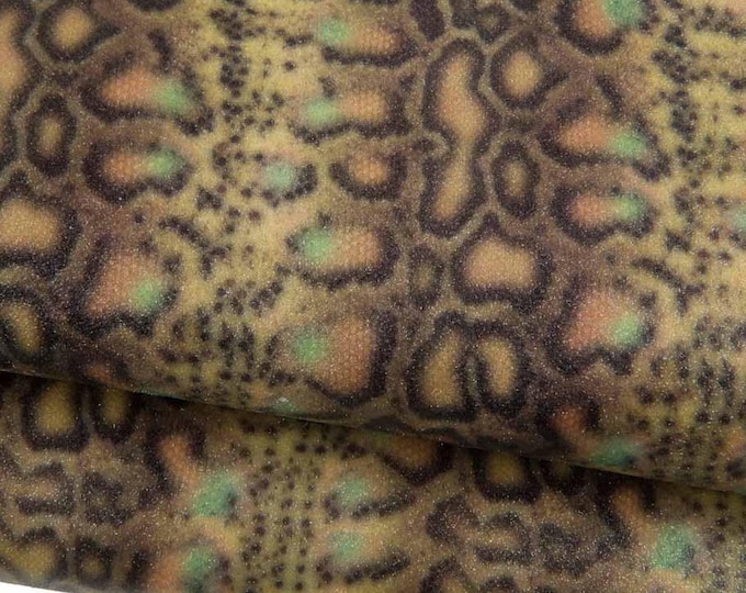 CHEETAH printed goatskin, multicolor GLITTER leather skin, metallic leopard textured hide for hobbyists B19122-MT(st) La Garzarara
