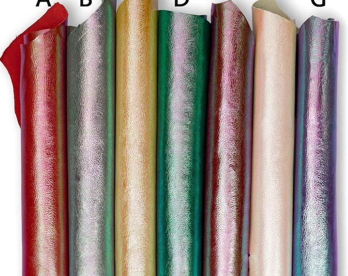 IRIDESCENT METALLIC leather skin, holographic goatskin in different colors, sparkle soft material for crafters B19242-MT La Garzarara
