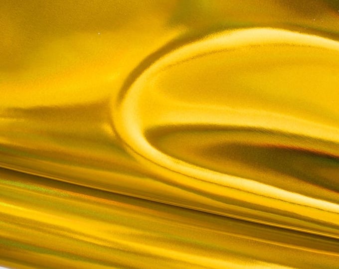 Yellow MIRROR metallic leather hide, GLOSSY iridescent calfskin, smooth soft sparkle cowhide for crafters B19604-MT La Garzarara