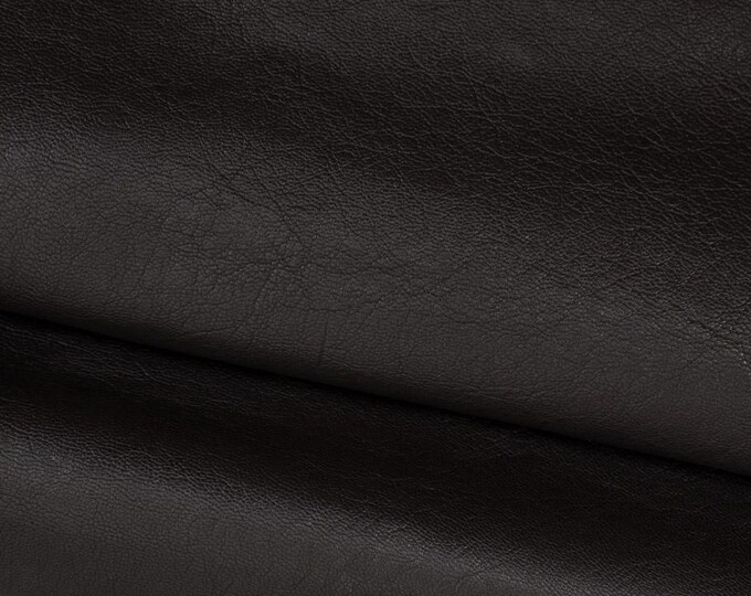Dark brown SPORTY leather skin, solid color semi glossy goatskin, SOFT hide for crafting  0.7 - 0.9 mm B19577-TU La Garzarara