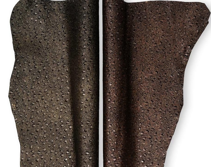 OSTRICH printed leather skin, brown - green textured suede goatkin, METALLIC bright soft  materials for hobbyists B19495-MT(st) La Garzarara