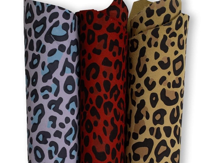 LEOPARD textured leather skin, ANIMAL printed suede goatskin, cheetah pattern on lavender, red, mustard yellow skin B18686-ST La Garzarara