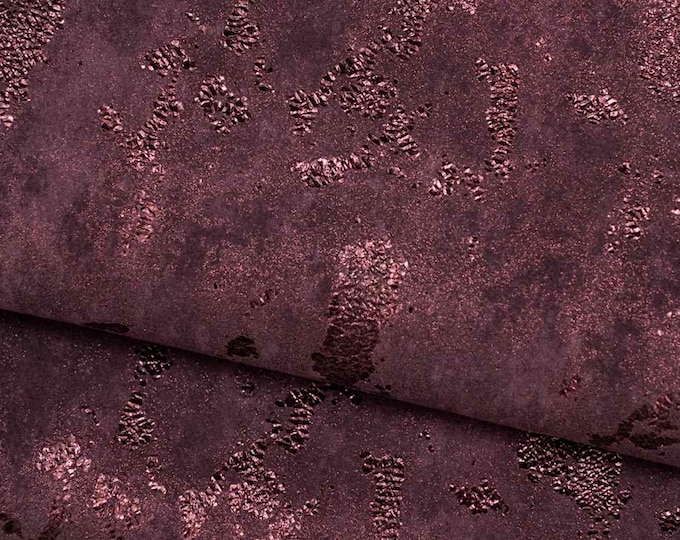 Purplish burgundy METALLIC SUEDE leather skin, bright sparkle spotted goatskin B19739-MT La Garzarara