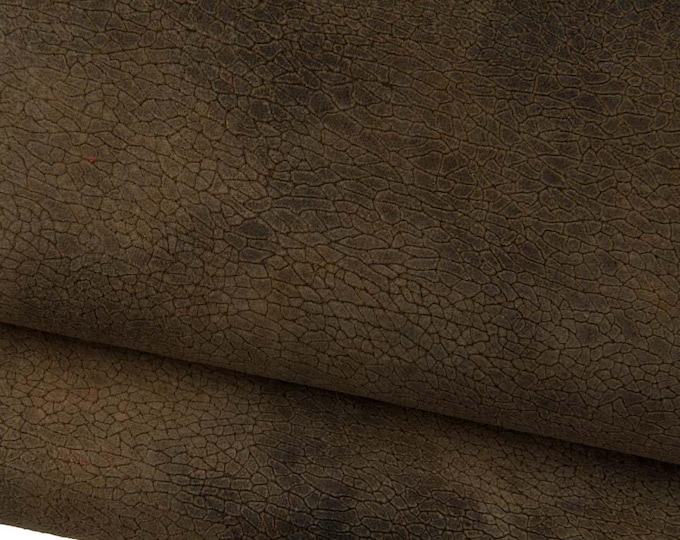 Worn Leather skin, antiqued CRACKLE goatskin, tobacco textured suede, rustic aged printed hide for crafters B19300-VT La Garzarara