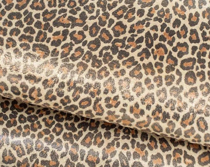 LEOPARD printed suede leather skin, METALLIC cheetah textured goatskin, bright soft hide for hobbyists B19736-MT(st) La Garzarara