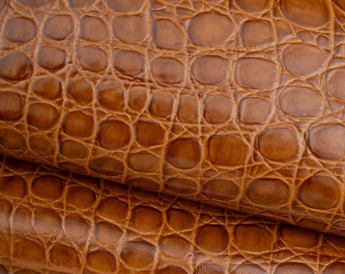 Brown CROCODILE embossed cowhide leather, animal printed GLOSSY calfskin, soft material 0.9 - 1.1 mm B19606-ST La Garzarara
