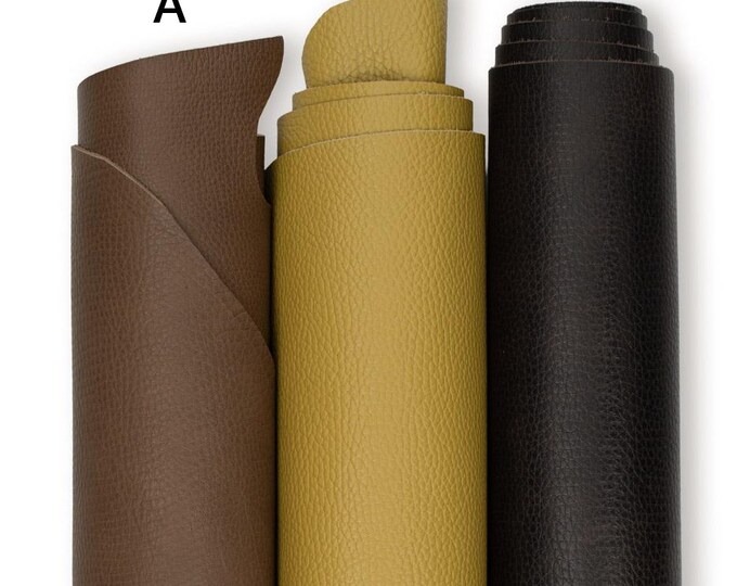 Fine GRAIN leather hide, brown, mustard yellow soft matt pebbled cowhide leather, quality skins for crafting B19255-TU La Garzarara
