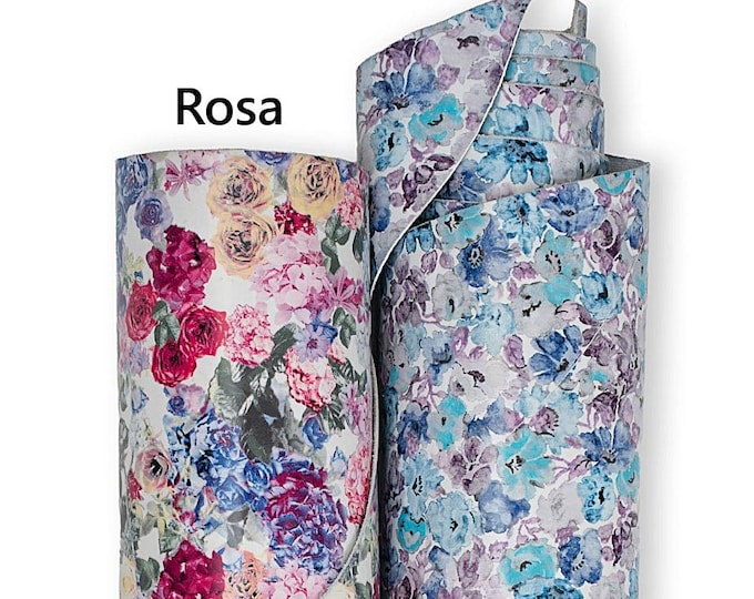 FLORAL printed PATENT leather hide, flower pattern on glossy soft cowhide, ideal for hobbyists B19402-ST La Garzarara