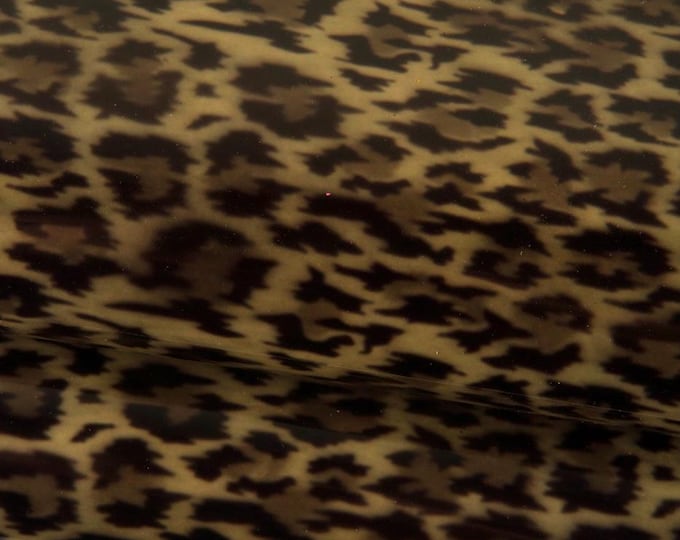 LEOPARD textured leather skin, cheetah printed PATENT gaotskin, glossy soft hide for crafters   0.8-0.9 mm B19259-ST La Garzarara