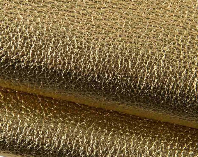 Gold PEBBLE GRAIN printed cowhide, metallic embossed leather skin, soft bright thick calfskin 1.4 - 1.7 mm B19245-MT La Garzarara