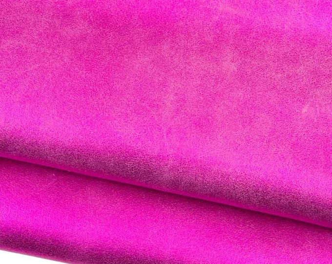 Vintage Fuchsia Metallic Leather Hide, Distressed Shimmer Laminated Leather skin, goatskin for  Shoes Leathercraft, B18714-MT  La Garzarara
