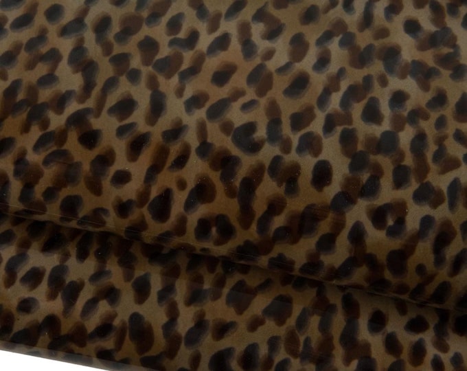 Black LEOPARD texture on brown patent goatskin, CHEETAH printed skin, soft animal printed hide for diy projects B19253-ST La Garzarara