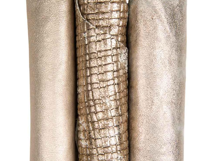 Set of 3 platinum - steelmetal leather skins: top quality METALLIC PRINTED soft goatskins, oft bright hides as per picture B18311-MT(st)