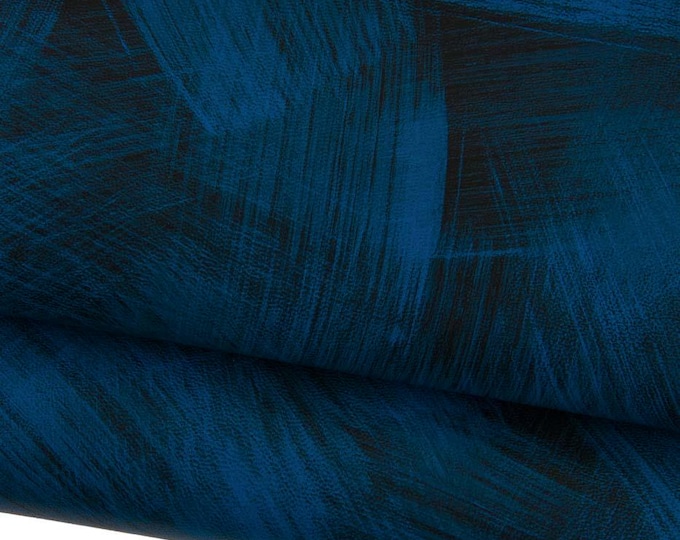 SOFT TEXTURED leather skin, black & blue brush stroke printed matt goatskin, ideal for hobbyists B19198-ST La Garzarara