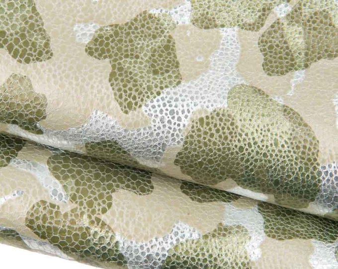 CAMOUFLAGE printed leather skin, silver, light gold, bronze metallic goatskin, MIMETIC textured hide for crafting B18622-MT(st) La Garzarara