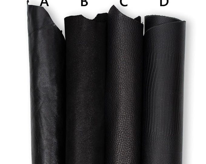 BLACK LEATHER skins in different finishings - smooth - glitter metallic - tiny pebble grain - lizard print B19619-TB La Garzarara
