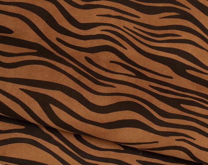 ZEBRA textured leather skin, brown - black ANIMAL printed suede goatskin, soft textured hide for hobbyists B19741-ST La Garzarara
