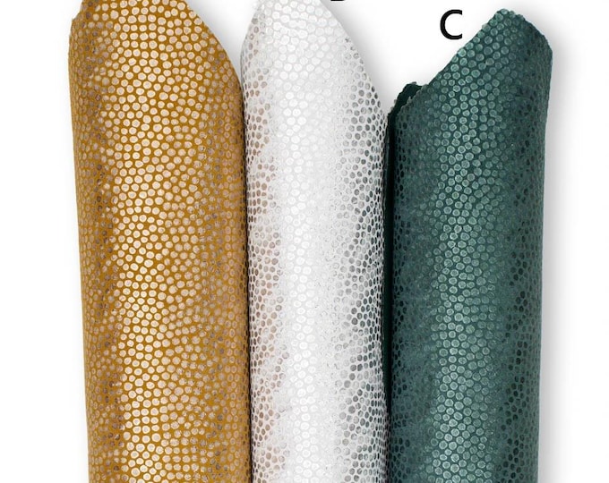 METALLIC printed leather skins, brown - silver - green SPARKLE goatskins, bright soft textured hides for crafts B19429-MT(st) La Garzarara