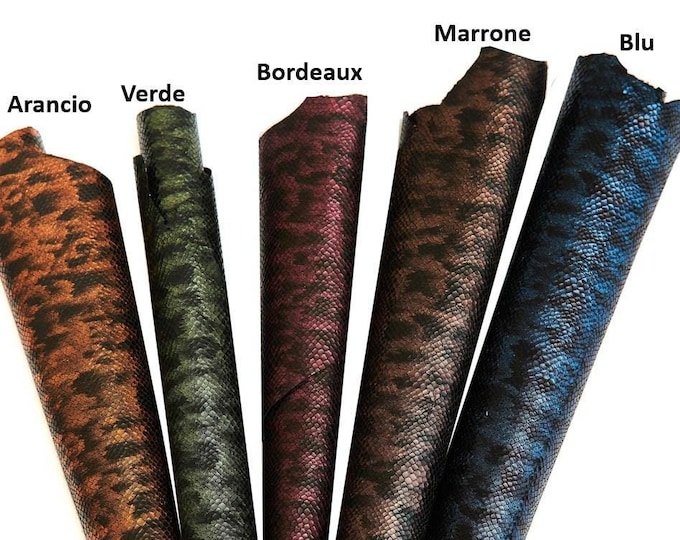 METALLIC reptile textured leather skin, SNAKE printed goatskin, bright soft skin   B16561-MT(st)  La Garzarara