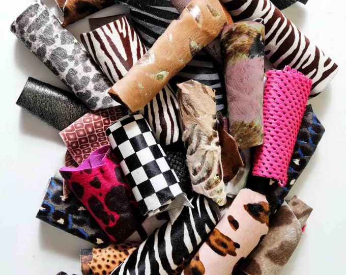 Cavallino Leather Pieces, Printed Hair On Scraps, Patterned Cowhide, Animal prints pony Offcuts for Earrings and Crafts  B006 La Garzarara