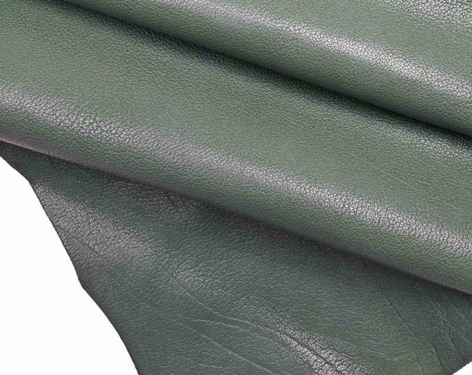Greyish green leather skin, glossy goatskin - irregular grain - sporty soft hide for crafters b18822-tu