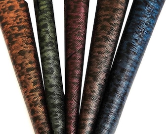 Python printed leather hide multicolor orange green burgundy brown blue, reptile textured goat skin   B16561-MT(st)  La Garzarara