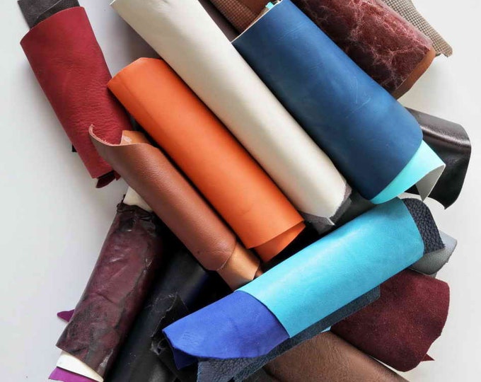 Leather luxury sporty, vintage and solid colors scraps bag, in total for 0,7 lbs (300 gr), 1 lbs (500 gr) and 2 lbs (1 kg) B002 La Garzarara