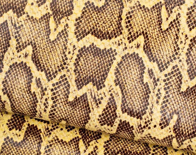 Yellow PYTHON printed leather hide, reptile pattern on LGLOSSY cowhide, animal textured calfskin B19624-ST La Garzarara