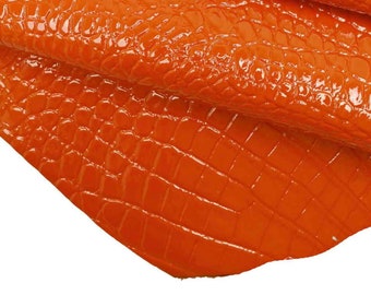Orange CROC LEATHER hide, crococdile embossed skins -lacquer printed goat skin B12220-ST La Garzarara