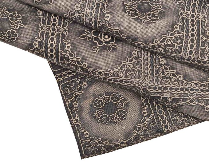 Rustic printed  leather hides - blue brown distressed antiqued rare textured skins  B13690-ST La Garzarara