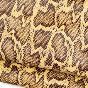 Yellow PYTHON printed leather hide, reptile pattern on LGLOSSY cowhide, animal textured calfskin B19624-ST La Garzarara