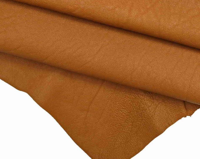 Brown THICK leather skin, sporty soft pebble GRAIN printed goatskin, semi glossy washed hide for crafting B18823-TU La Garzarara