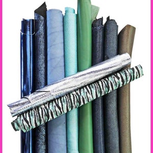 Mix leather scraps - GREEN and BLUE tones - fancy textures, foils and softness various, 10 or 15 italian leather pieces for crafts B088