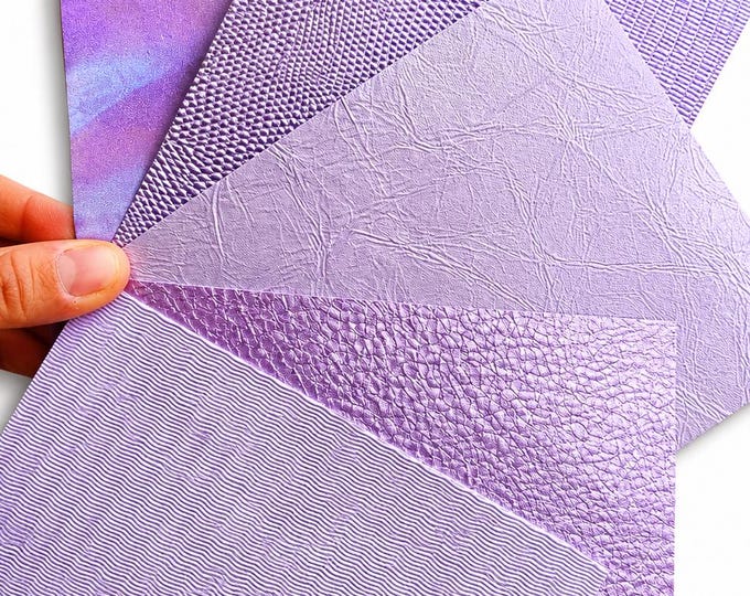 Lilac and Violet Leather Scraps, 5 Selected Iridescent Pieces, Lavender Shimmer and Holographic Finish for Jewelry RT335 La Garzarara