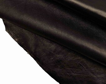 thickness 0.80.9 mm Italian leather size 22x27 inches rather soft skin A6850-TB La Garzarara semi glossy black nappa hide