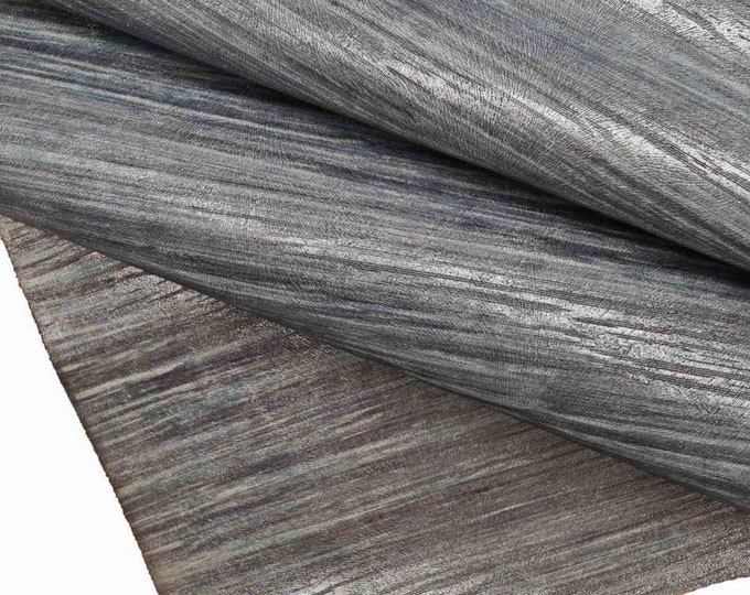 METALLIC light blue CALFSKIN hide – quality leather skin, striped glossy texture, wrinkled finish for bags & crafts B12948-MT La Garzarara