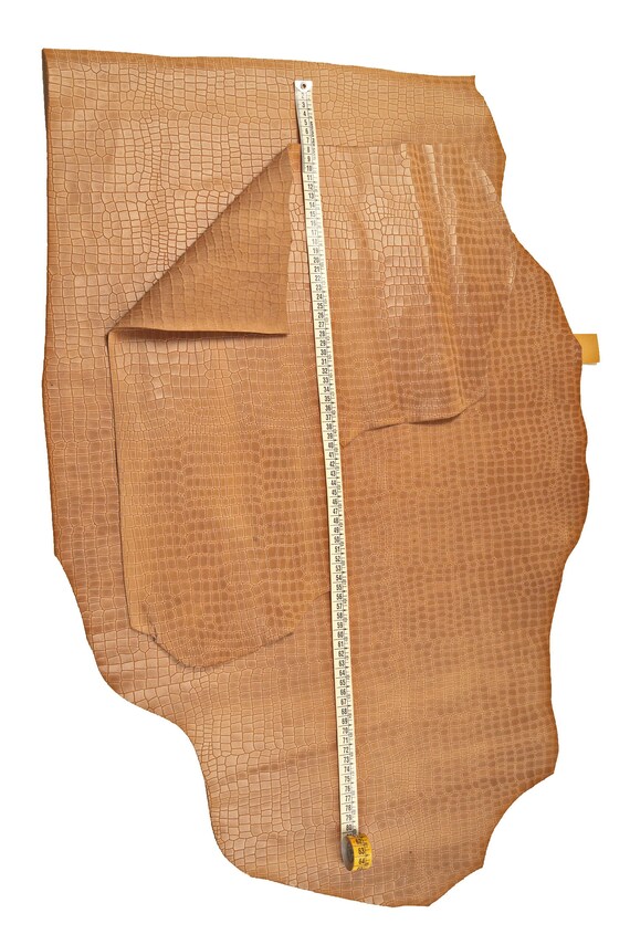 Light Brown CROCODILE Printed LEATHER Hide, Glossy Calfskin, Croc