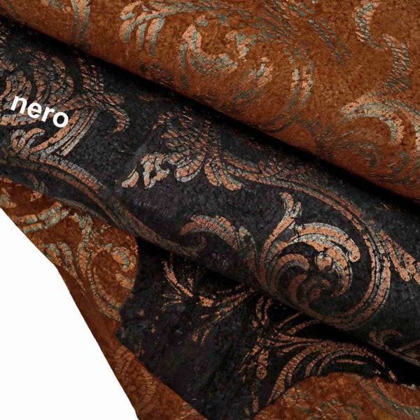 Italian leather, suede goatskins with green/orange floral gothic style metallic print, very soft, in 2 colours   B15586-MT(ST) La Garzarara