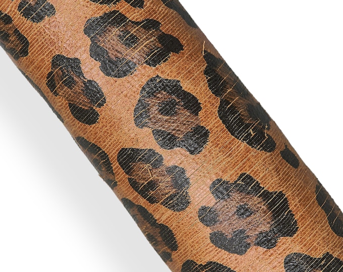 Tan and black LEOPARD textured leather skin, animal cheetah printed glossy goatskin, luxurious CARVED hide for hobbyists B18180-ST